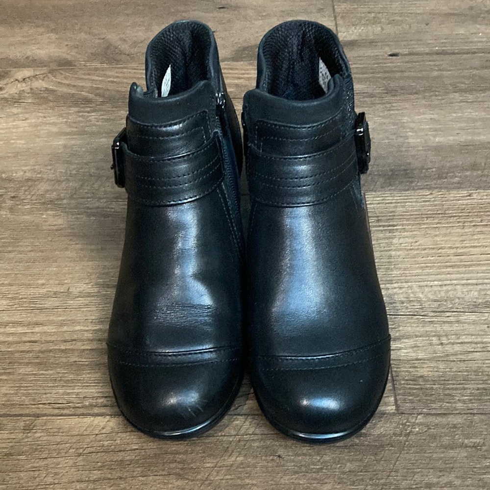 Women's Black Ankle Booties with Buckle Accent